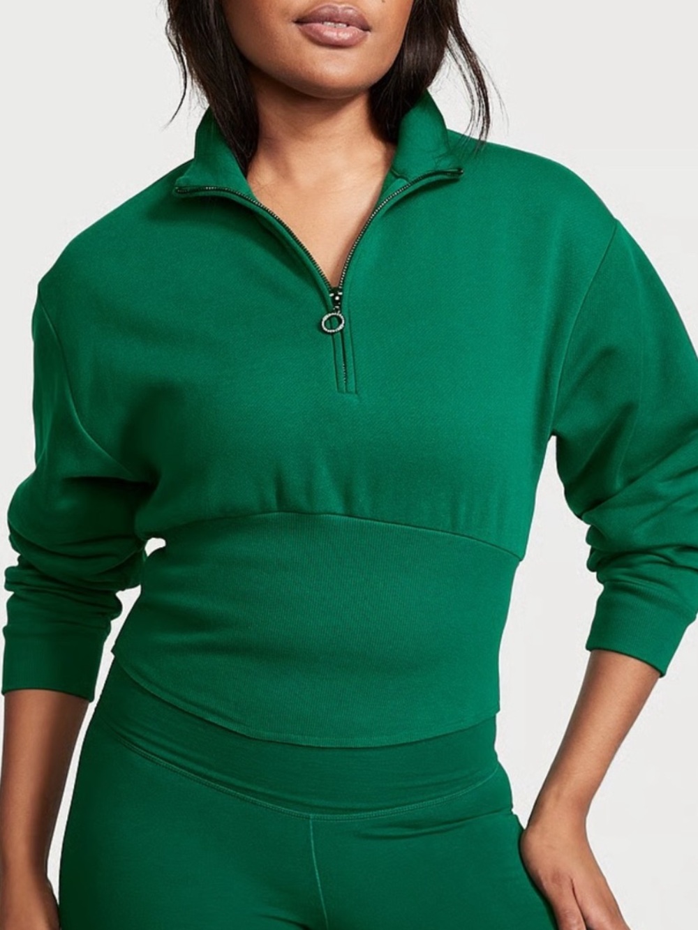 VS Cotton Fleece Corset Half-Zip Mock Neck Pullover